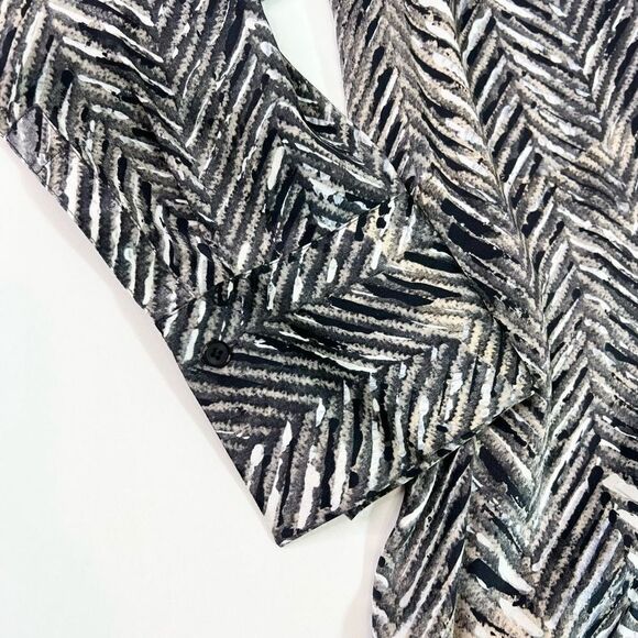 LAFAYETTE 148 Silk Button-Up Shirt Womens 14W Herringbone Tie Bow Buttoned Cuff - Picture 5 of 11